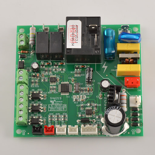 The circuit board of a swimming pool heat pump